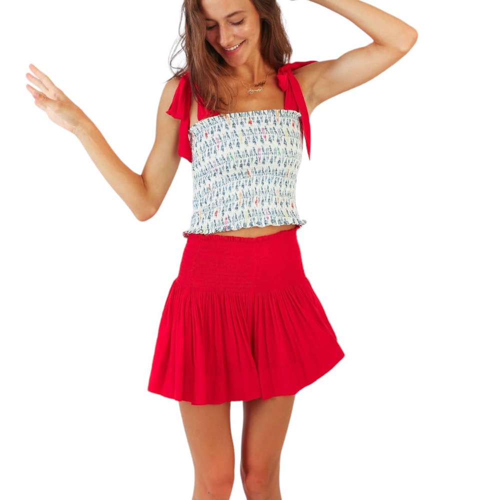 Koch Erica Skirt Fire Red Small Mini Skort Shirred Smocked Gameday Preppy